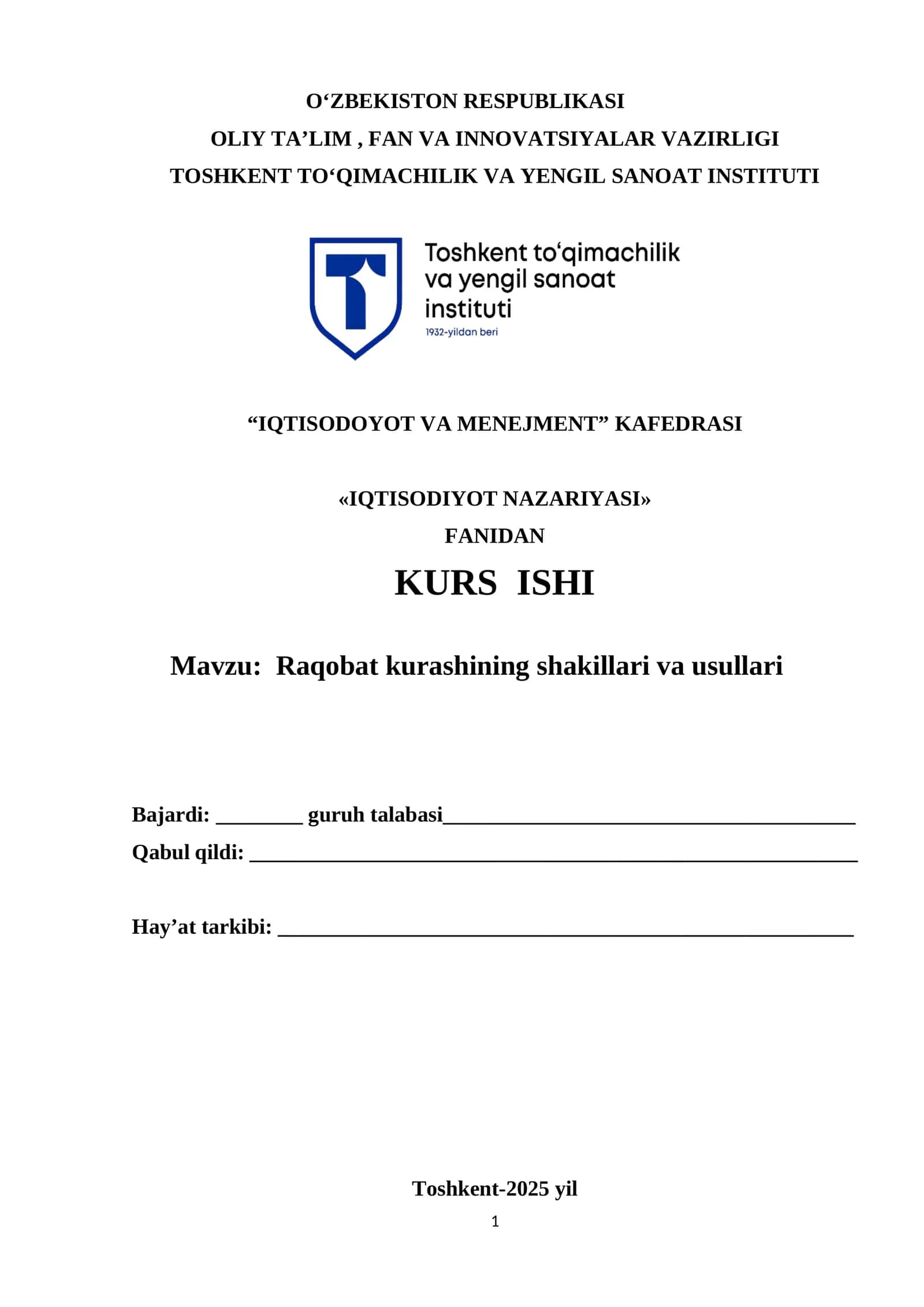Raqobat kurashining shakillari va usullari 1
