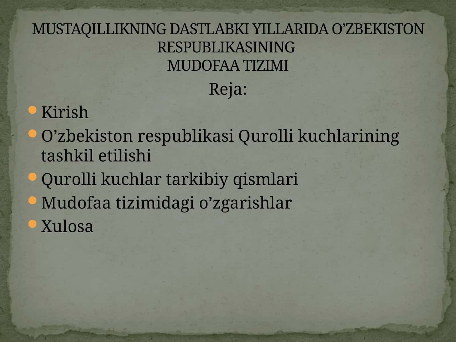 MUSTAQILLIKNING DASTLABKI YILLARIDA O’ZBEKISTON RESPUBLIKASINING MUDOFAA TIZIMI 1