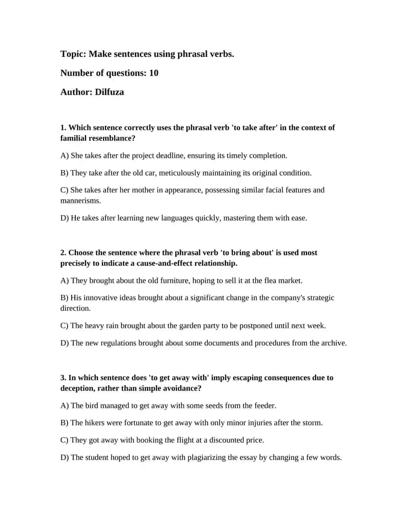 Make sentences using phrasal verbs 1