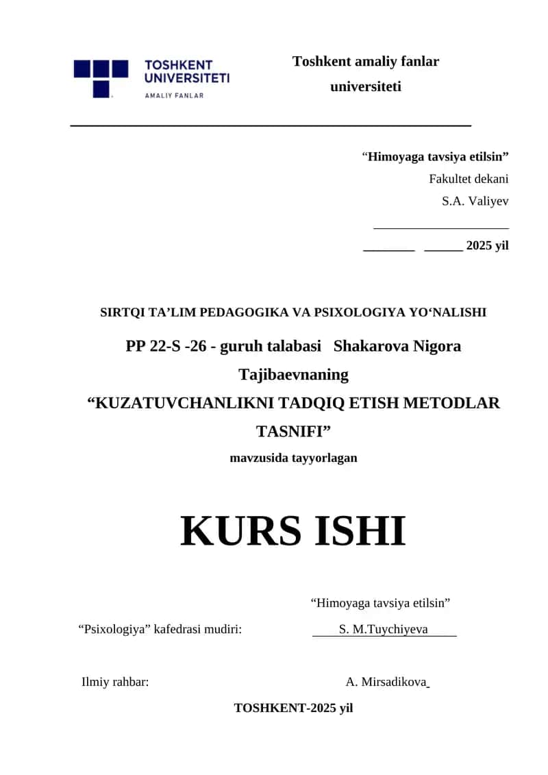 KUZATUVCHANLIKNI TADQIQ ETISH METODLAR TASNIFI 1