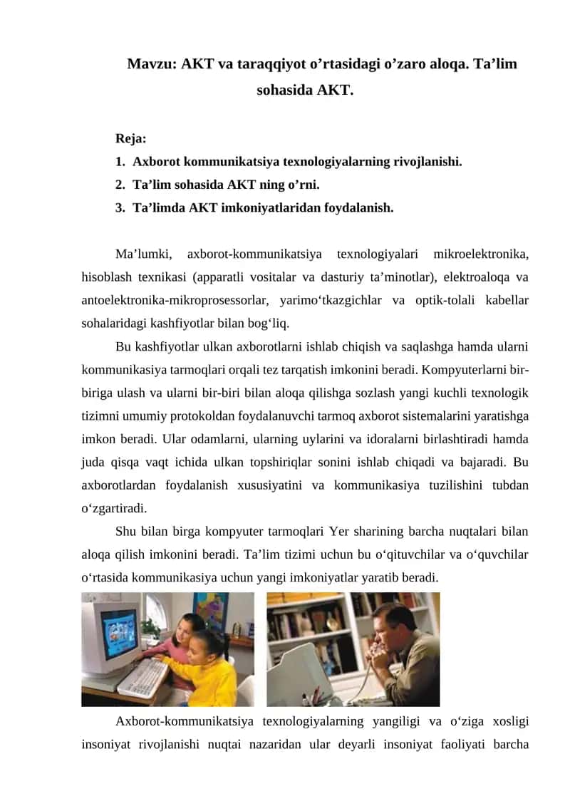 Axborot kommunikatsiya texnologiyalari 1