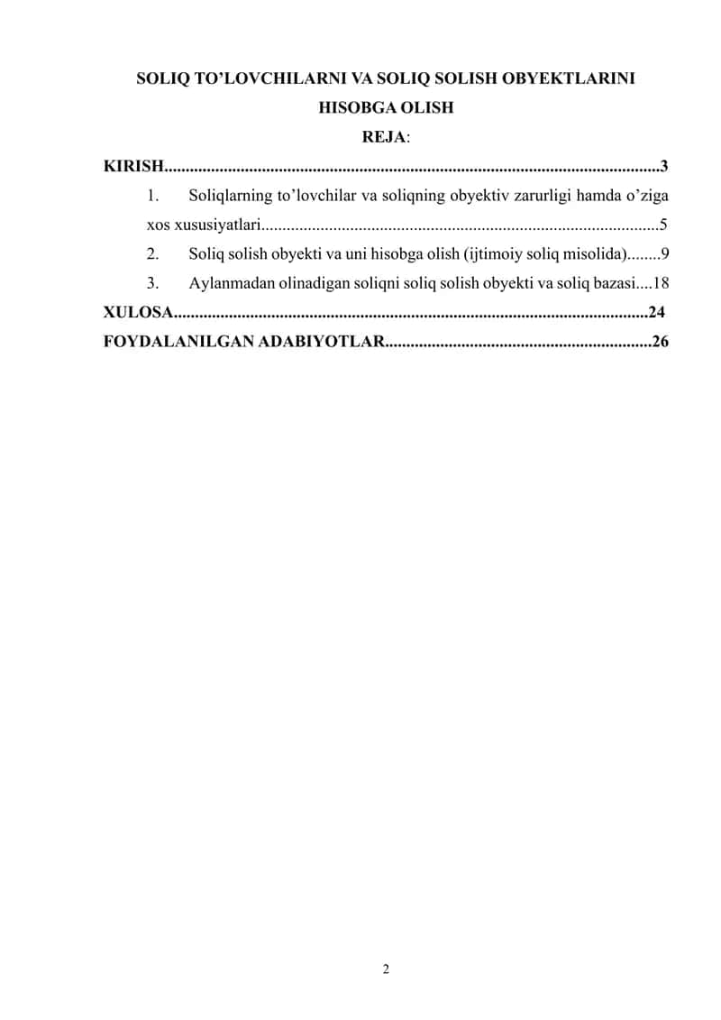 SOLIQ TO’LOVCHILARNI VA SOLIQ SOLISH OBYEKTLARINI HISOBGA OLISH 1