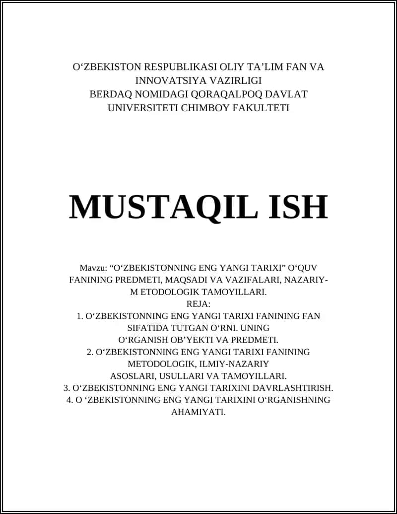 O‘ZBEKISTONNING ENG YANGI TARIXI 1