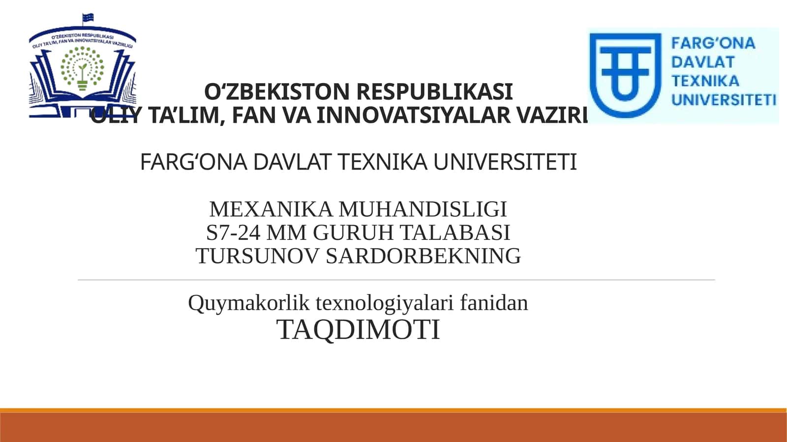 Bosim ostida ishlov berish fanidan TAQDIMOTI 1