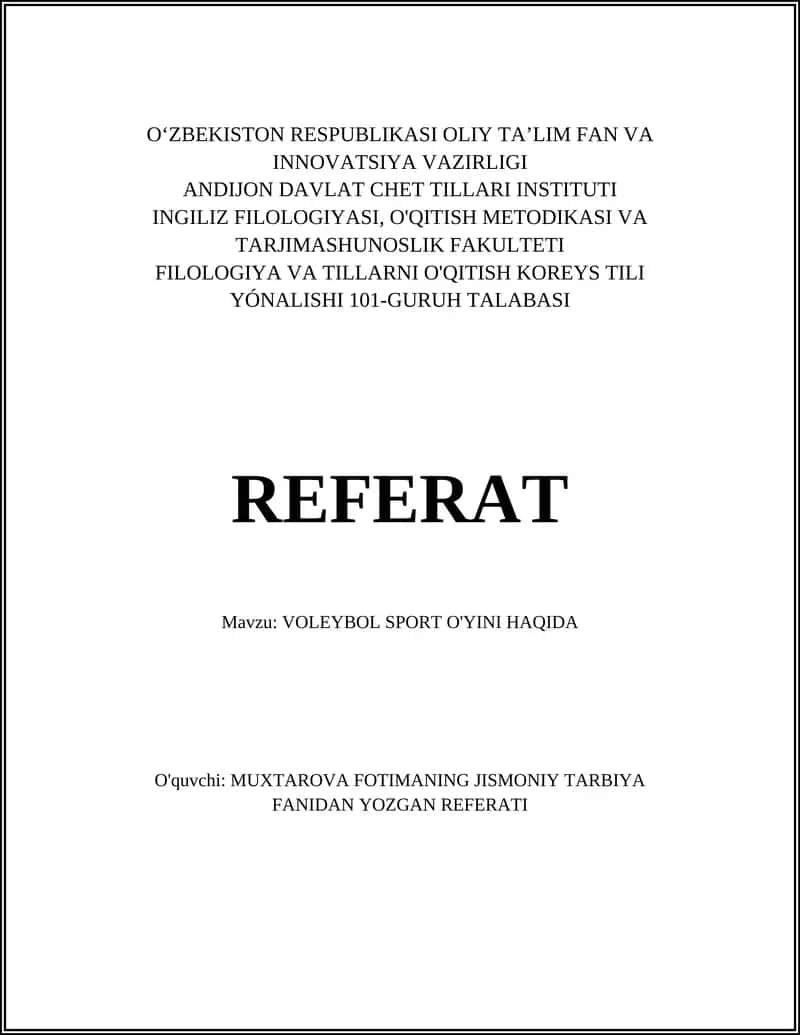 VOLEYBOL SPORT O'YINI HAQIDA 1