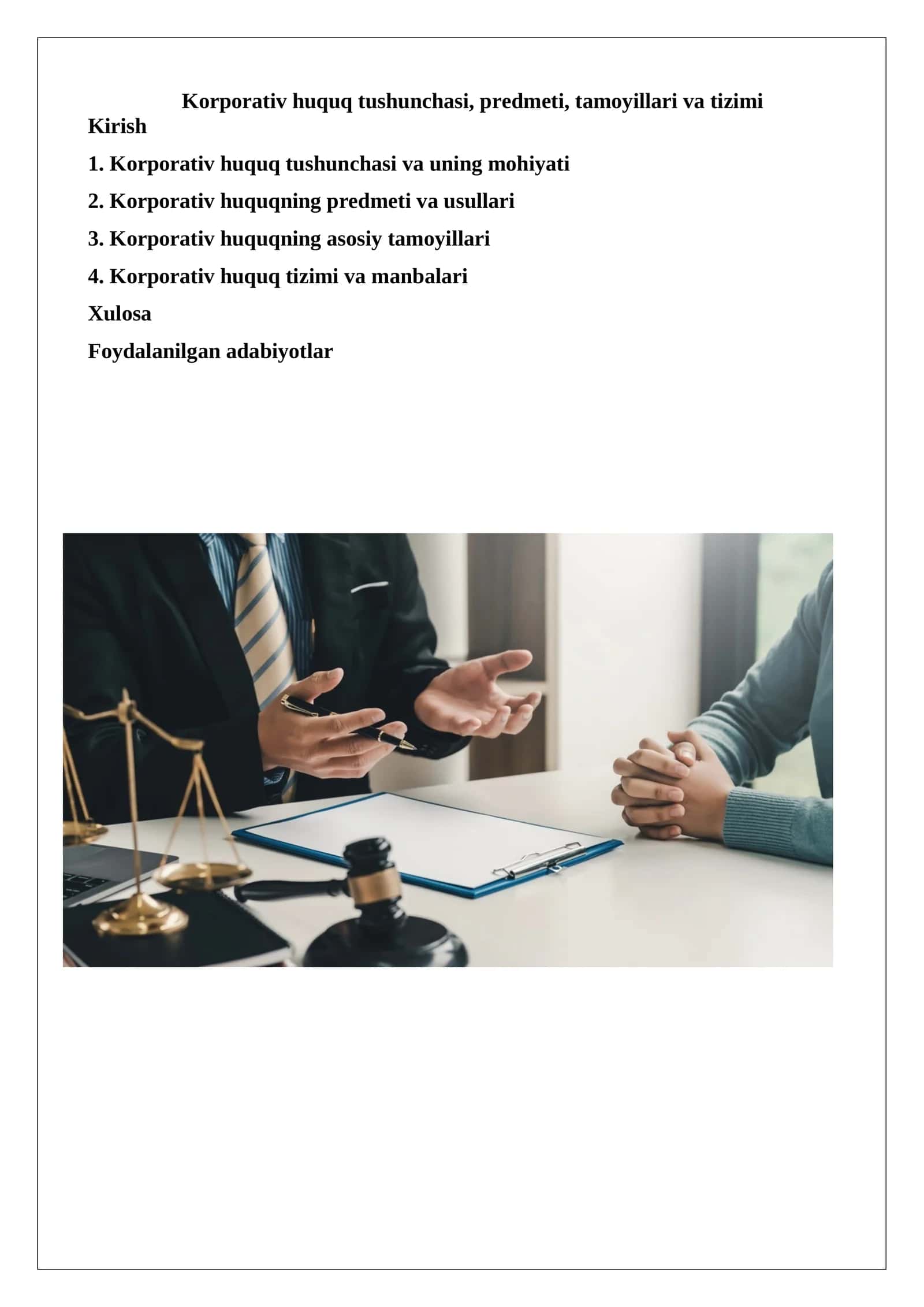 Korporativ huquq tushunchasi, predmeti, tamoyillari va tizimi 1