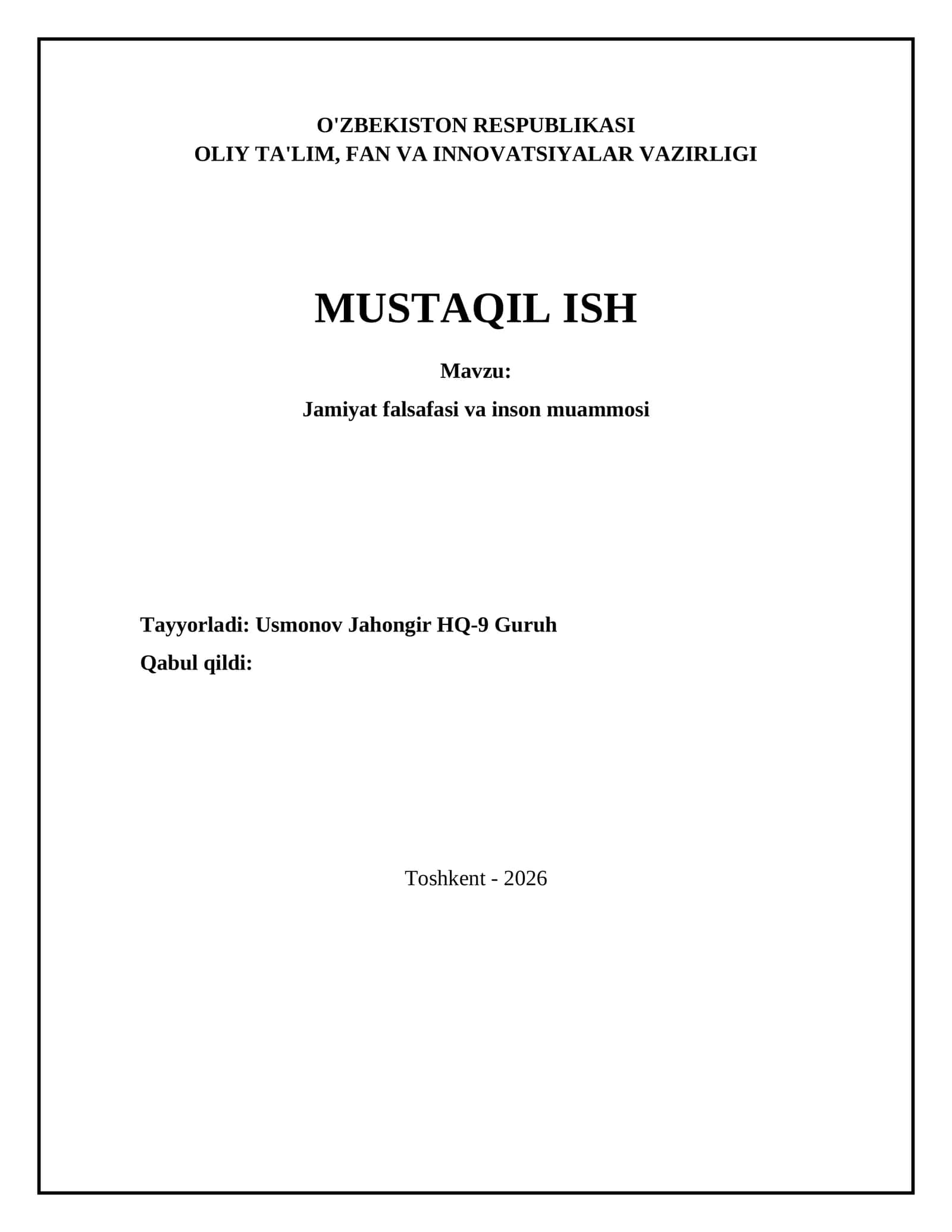 Jamiyat falsafasi va inson muammosi 1