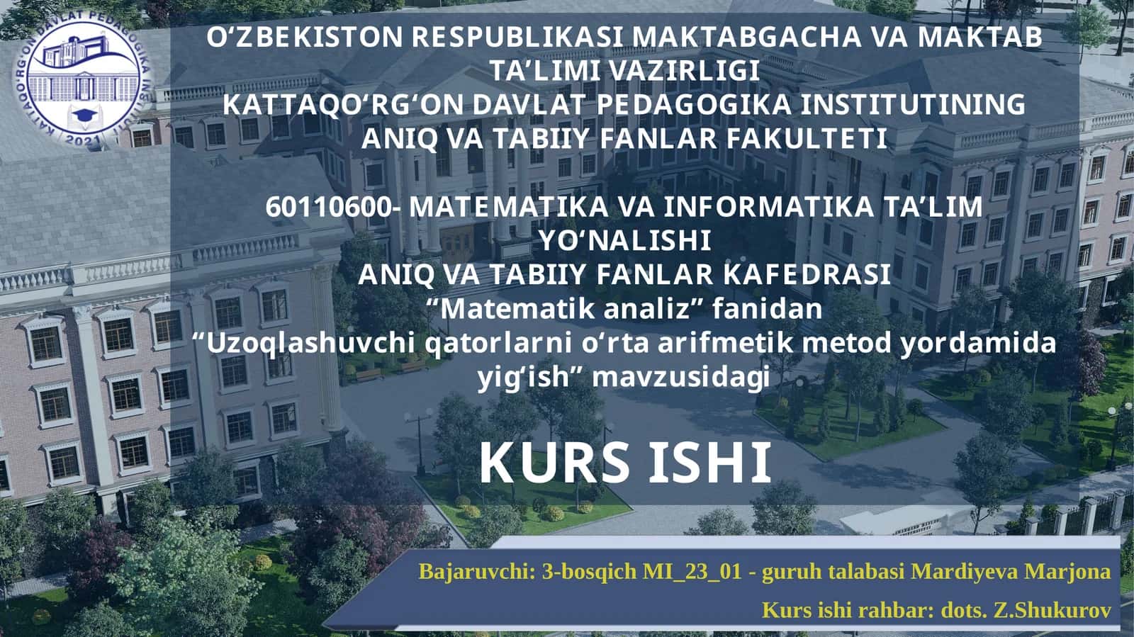 Uzoqlashuvchi qatorlarni o‘rta arifmetik metody orqali ishlash 1