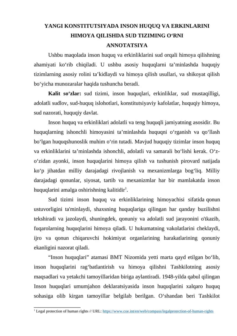YANGI KONSTITUTSIYADA INSON HUQUQ VA ERKINLARINI HIMOYA QILISHDA SUD TIZIMING O‘RNI 1