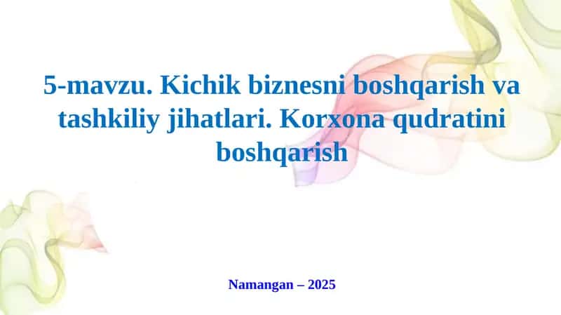 Kichik biznesni boshqarish va tashkiliy jihatlari 1
