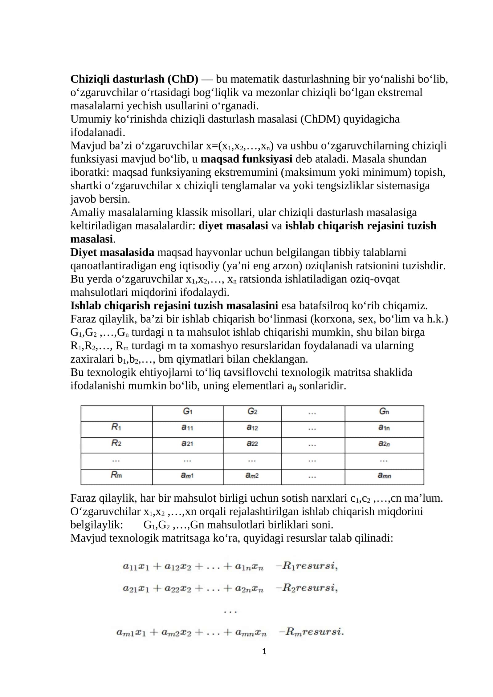 Chiziqli dasturlash (ChD) 1