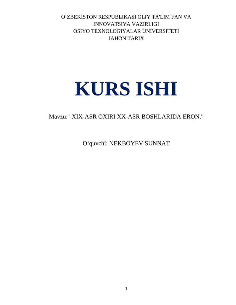 XIX-ASR OXIRI XX-ASR BOSHLARIDA ERON 1