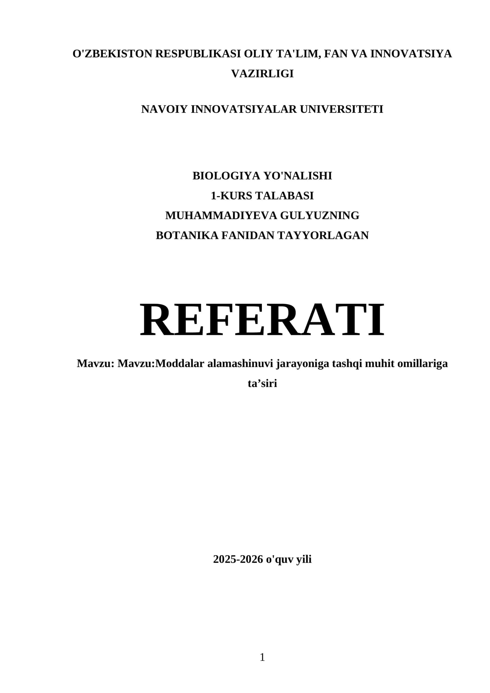 MUHAMMADIYEVA GULYUZNING BOTANIKA FANIDAN TAYYORLAGAN REFERATI 1
