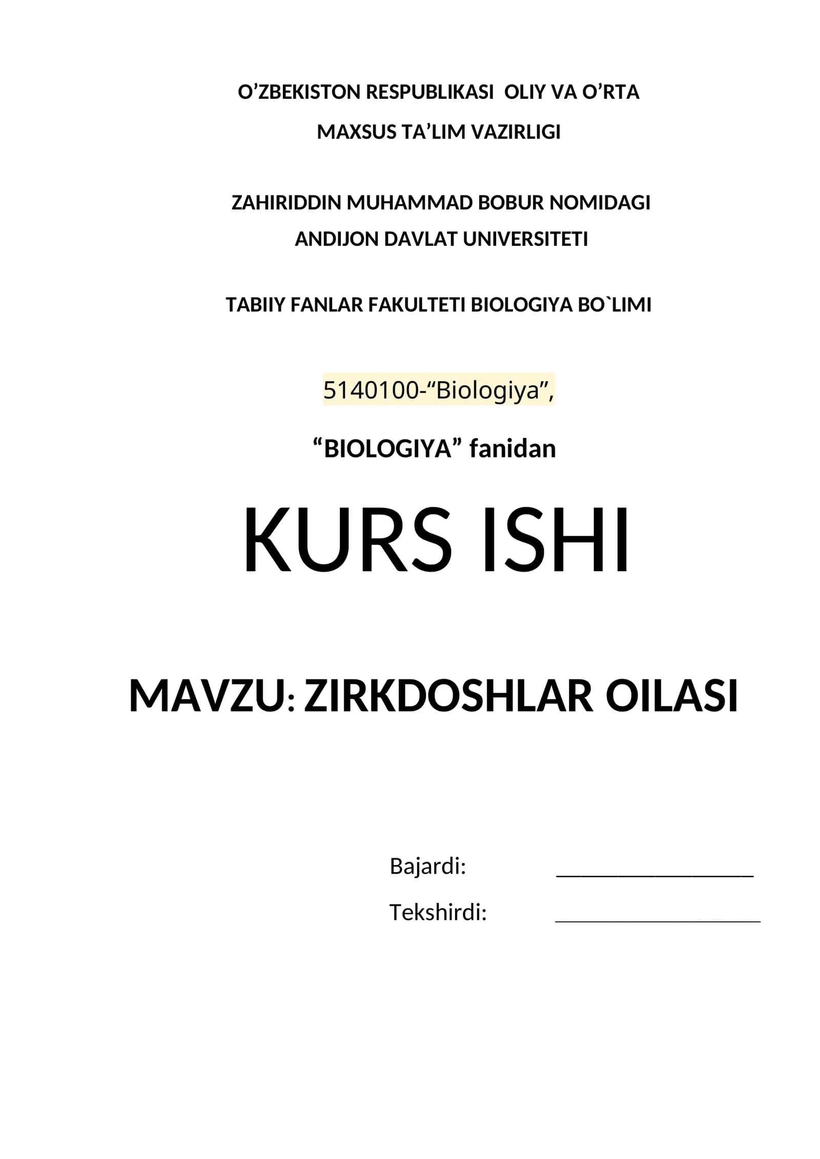 ZIRKDOSHLAR OILASI KURS ISHI 1