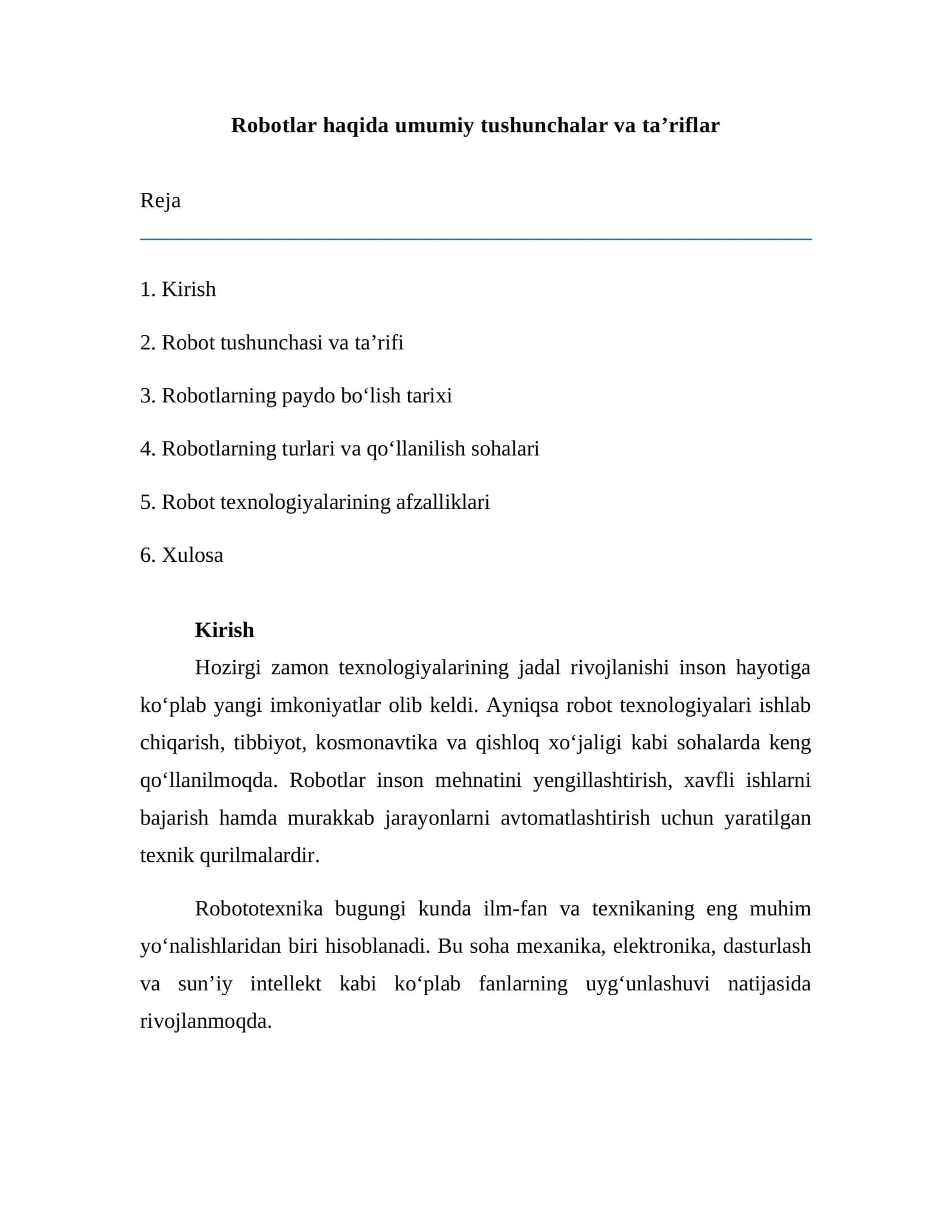 Robotlar haqida umumiy tushunchalar va ta’riflar 1