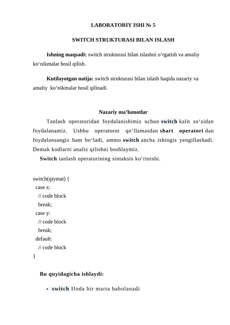 SWITCH STRUKTURASI BILAN ISLASH 1