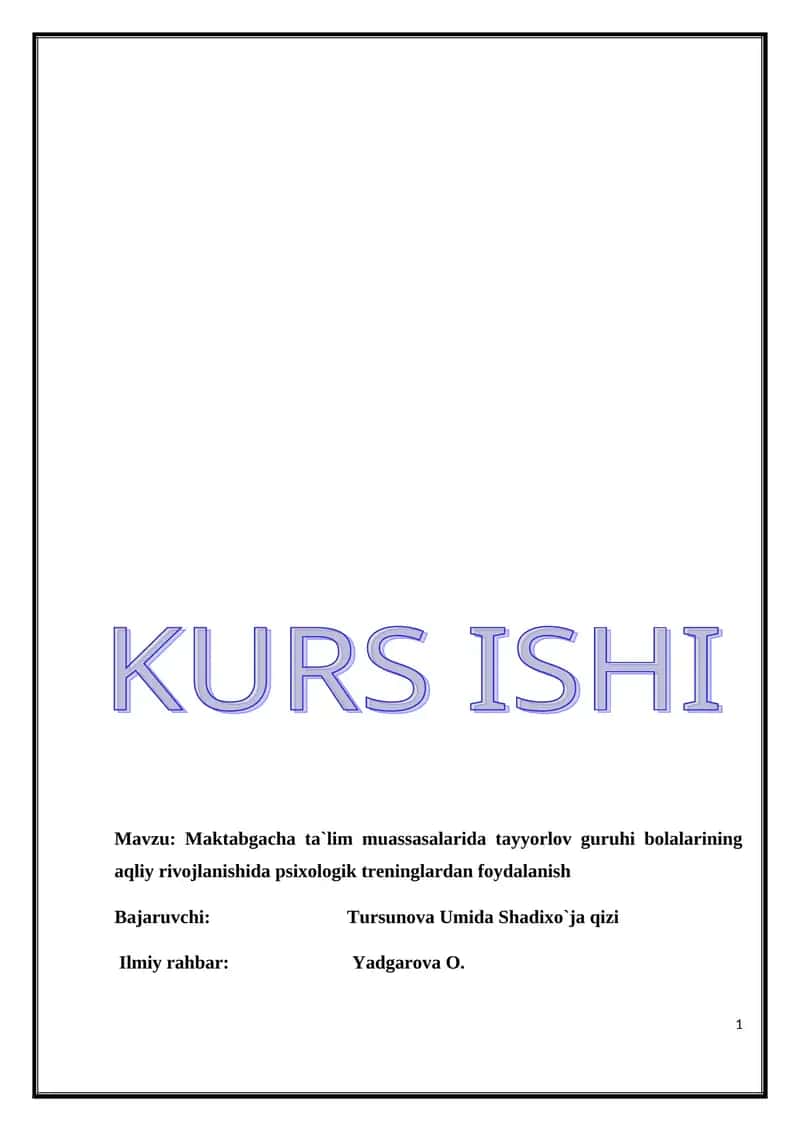 Maktabgacha ta`lim muassasalarida tayyorlov guruhi bolalarining aqliy rivojlanishida psixologik treninglardan foydalanish 1