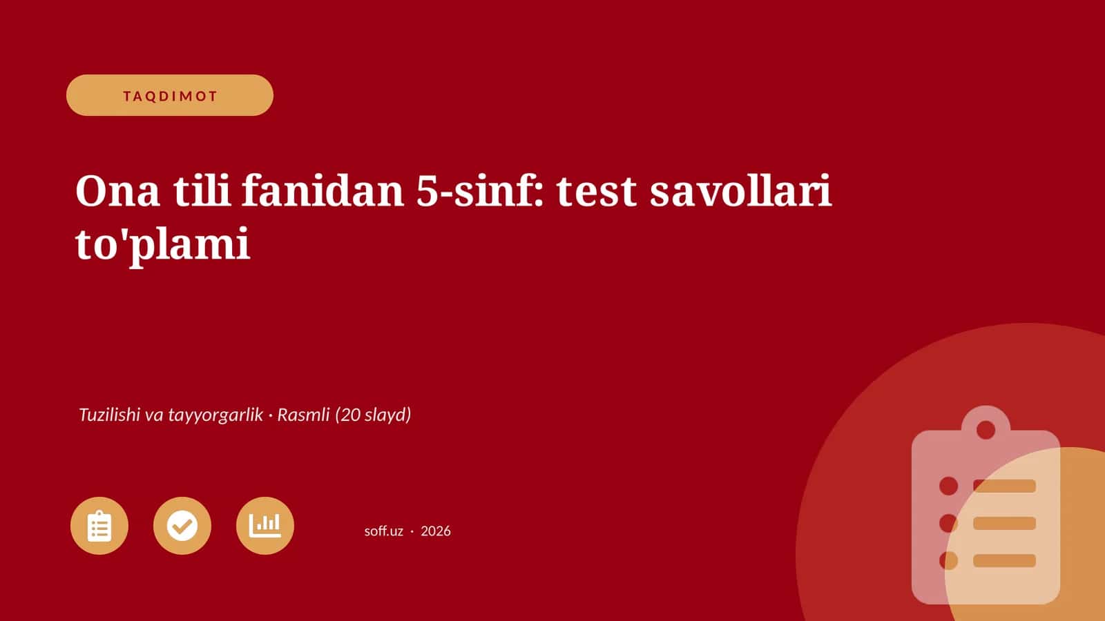Ona tili fanidan 5-sinf: test savollari to'plami 1