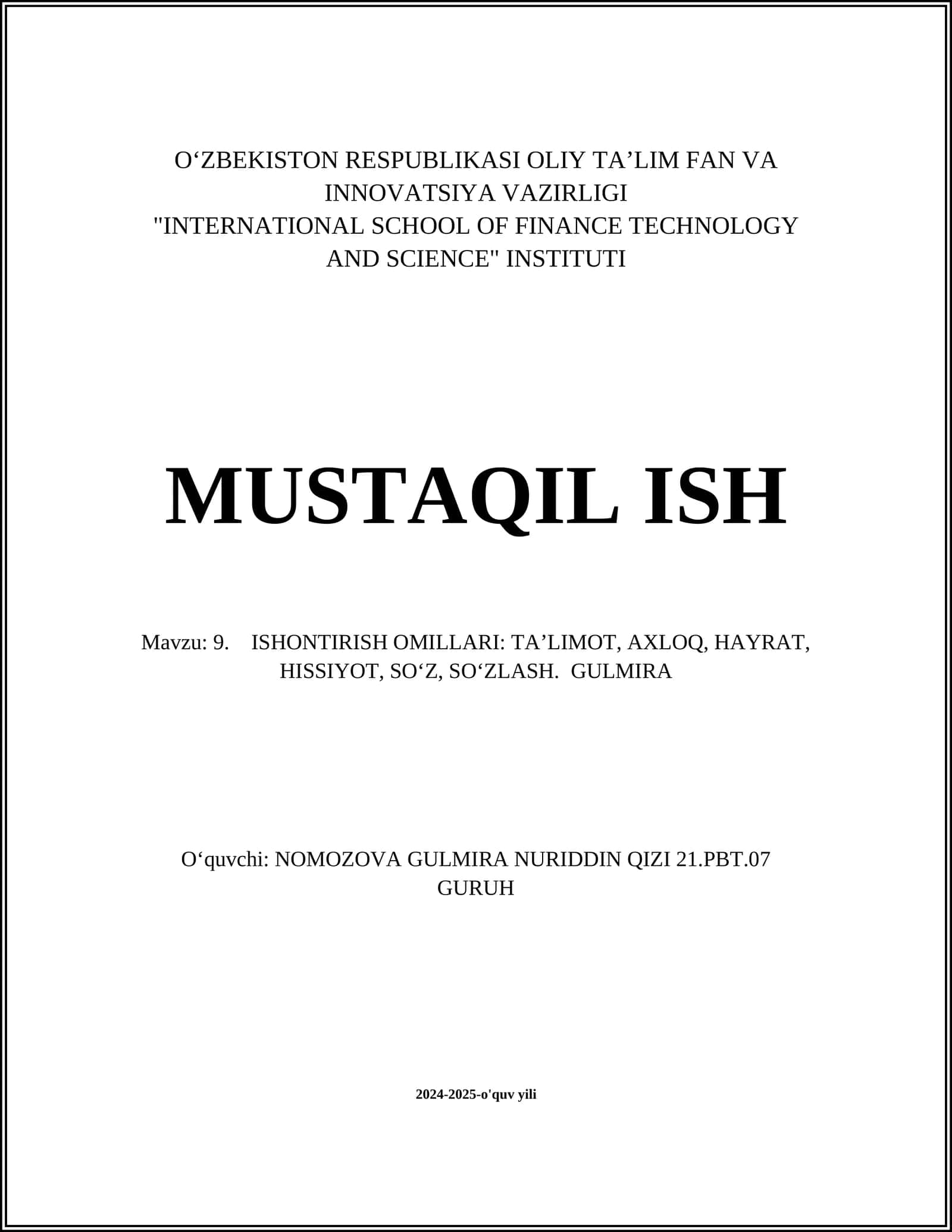 "Ishontirish omillarida ta'limotning roli" 1