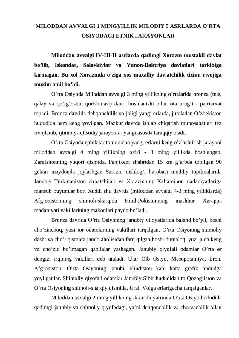 Miloddan avvalgi 1 mingyillik milodiy 5 asrlarda O'rta Osiyodagi etnik jarayonlar 1