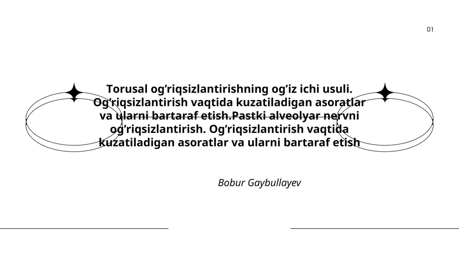 Torusal og'riqsizlantirishning og'iz ichi usuli 1