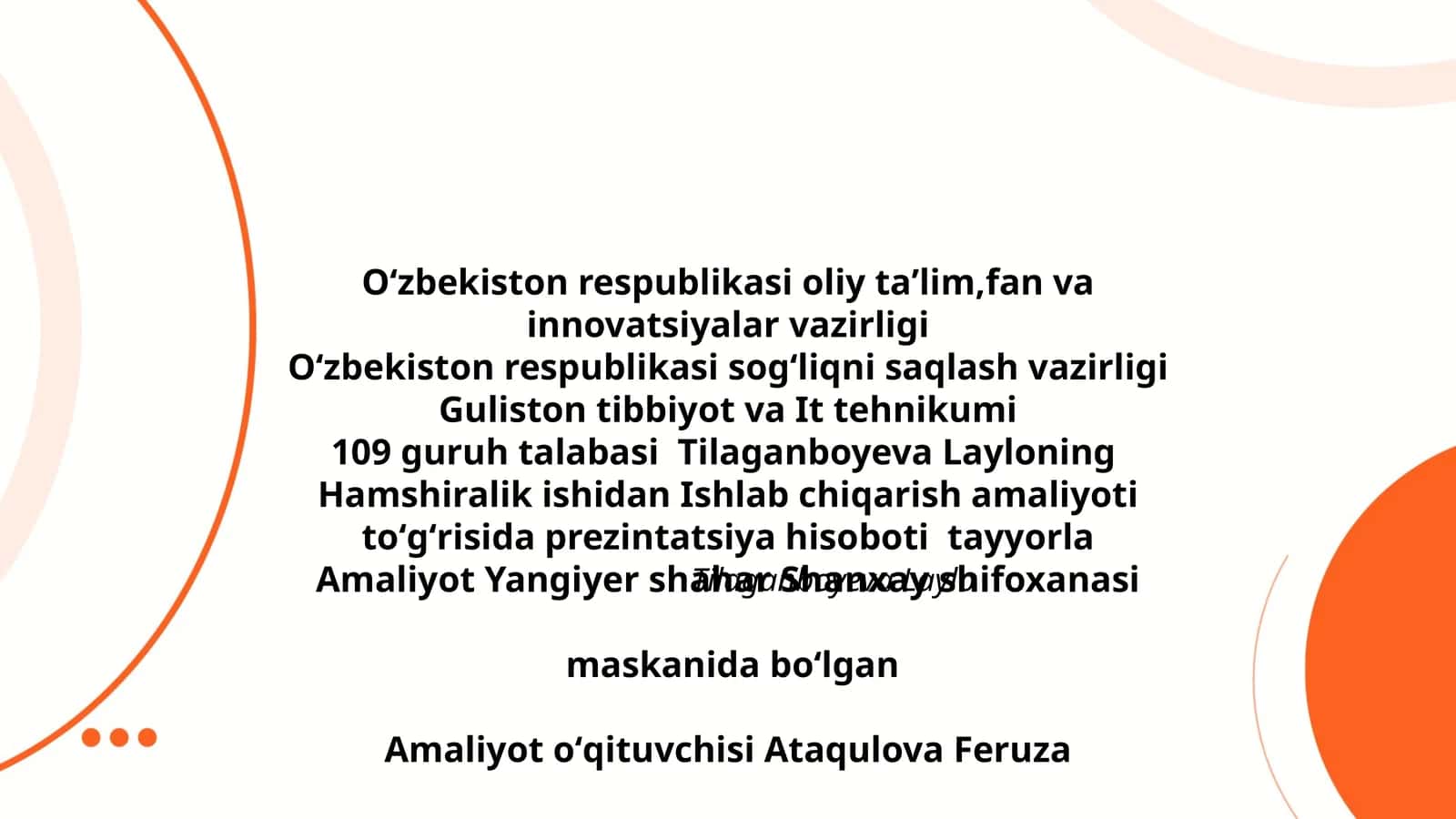 Ishlab chiqarish amaliyoti prezintatsiya hisoboti 1