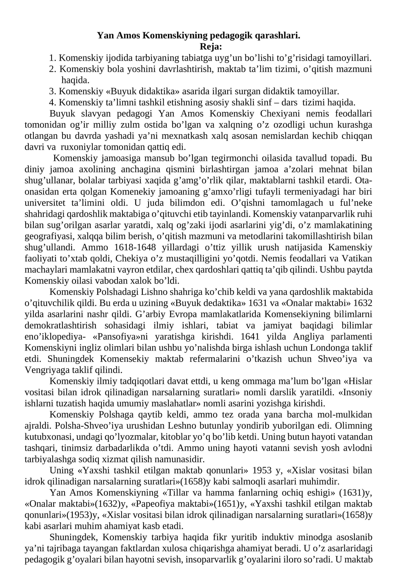 Yan Amos Komenskiyning pedagogik qarashlari 1