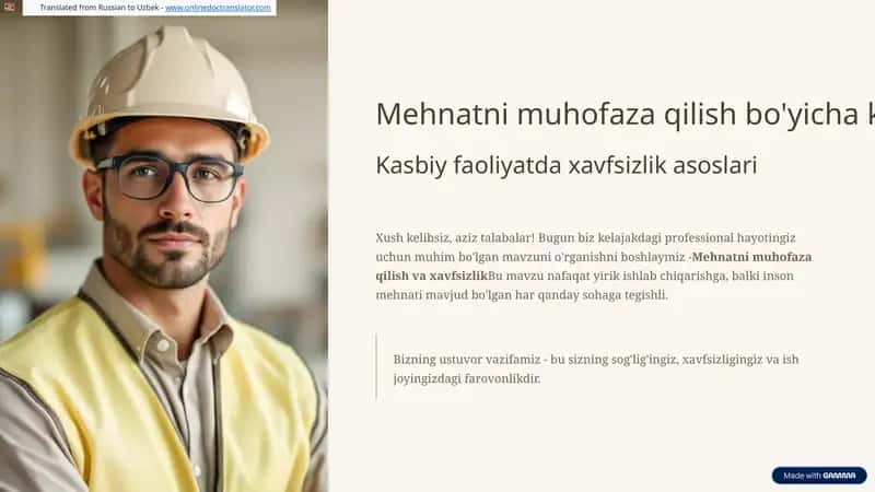 Mehnatni muhofaza qilish va xavfsizlik 1