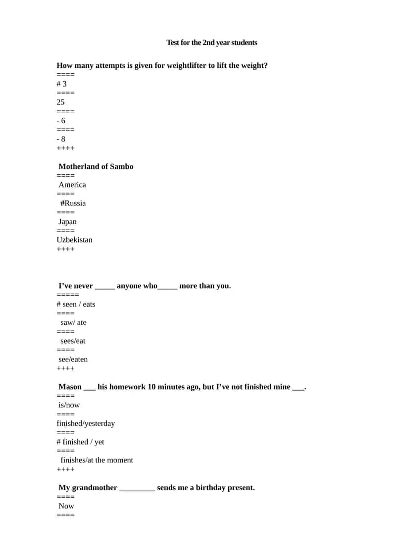 Test for the 2nd year students 1