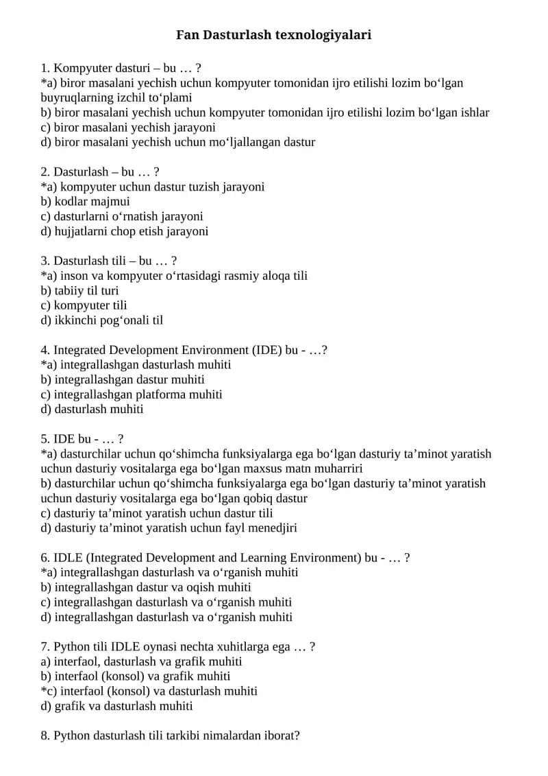 Fan Dasturlash texnologiyalari 1