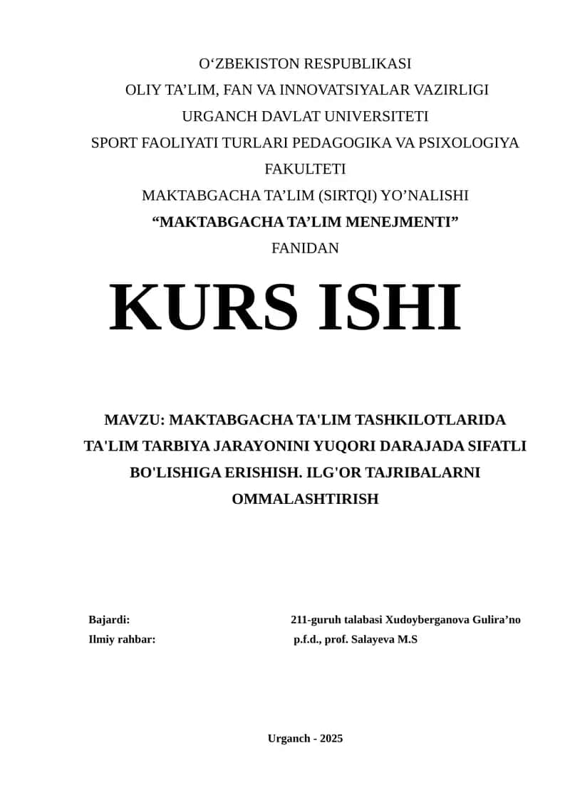 "MAKTABGACHA TA'LIM MENEJMENTI" 1