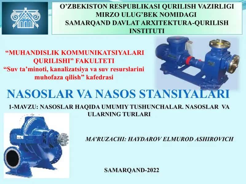 Nasoslar va nasos stansiyalari 1