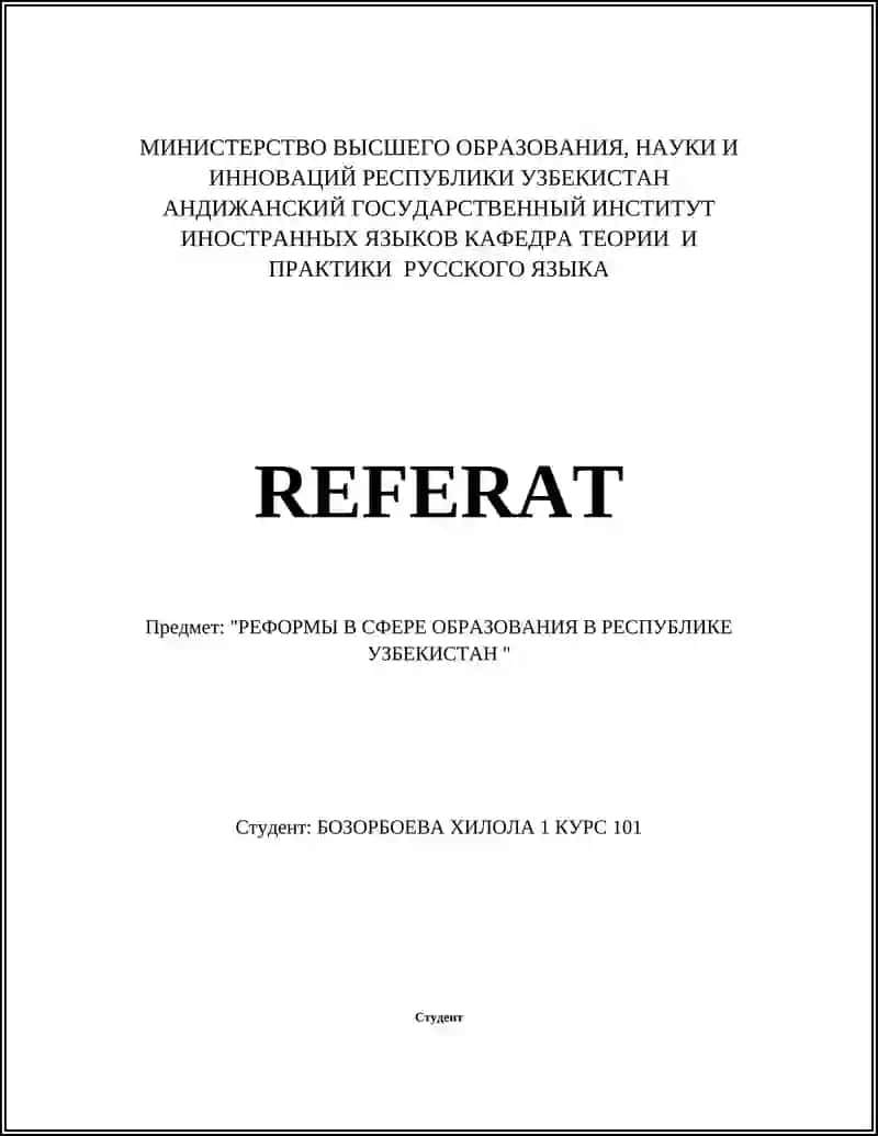 РЕФОРМЫ В СФЕРЕ ОБРАЗОВАНИЯ В РЕСПУБЛИКЕ УЗБЕКИСТАН