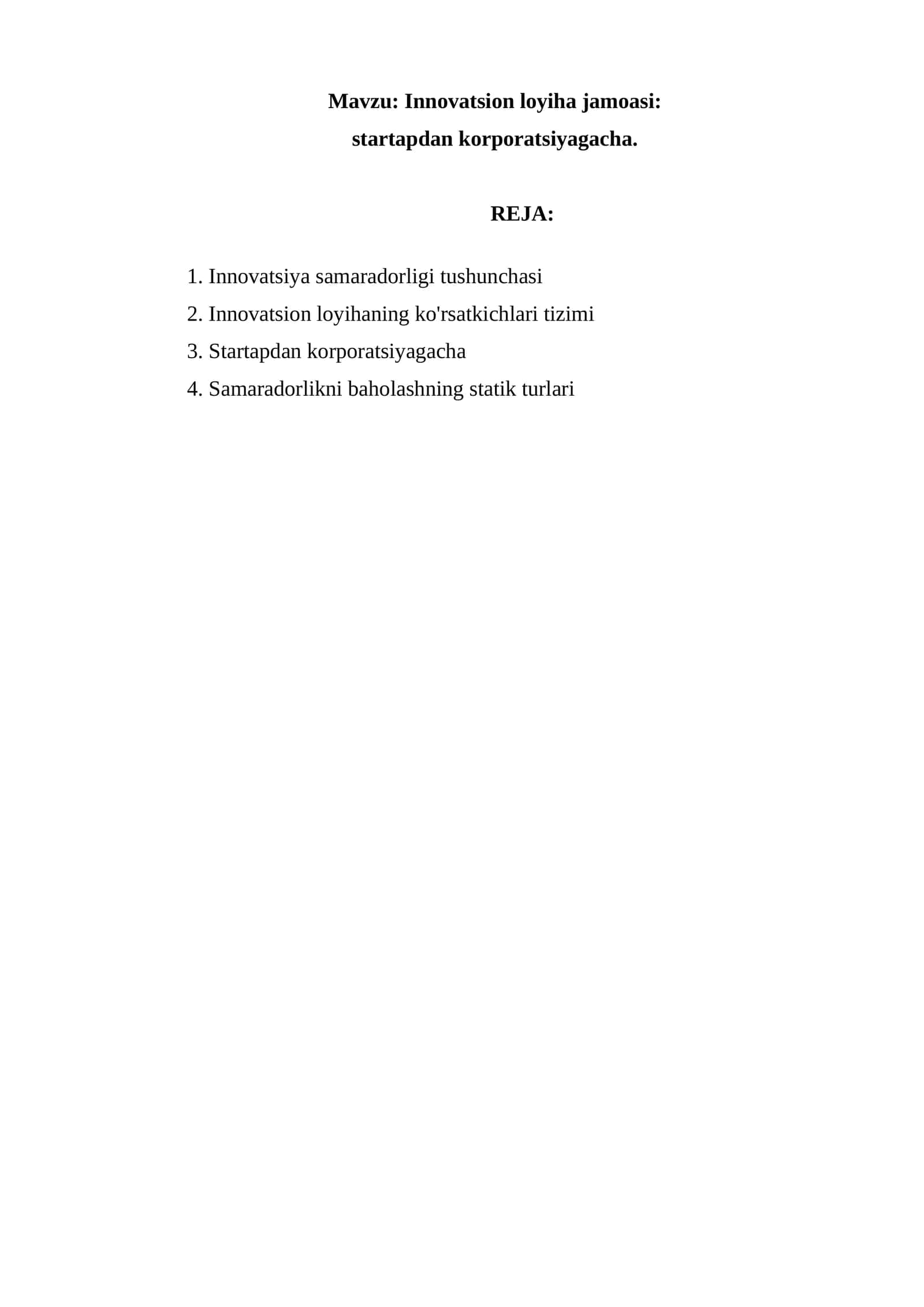 Innovatsion loyiha jamoasi: startapdan korporatsiyagacha 1