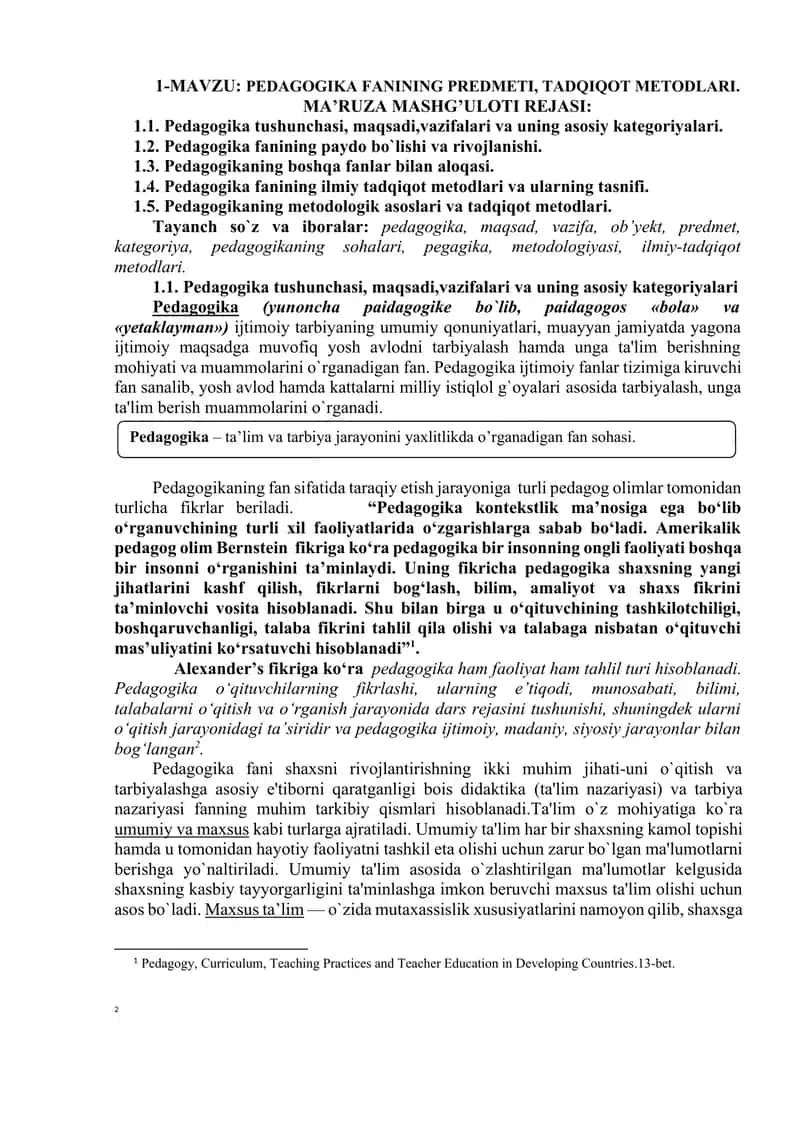 Pedagogika Fanining Predmeti, Tadqiqot Metodlari 1
