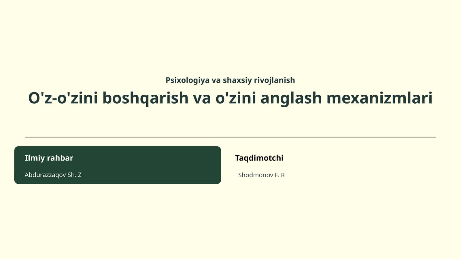 Psixologiya va shaxsiy rivojlanish 1