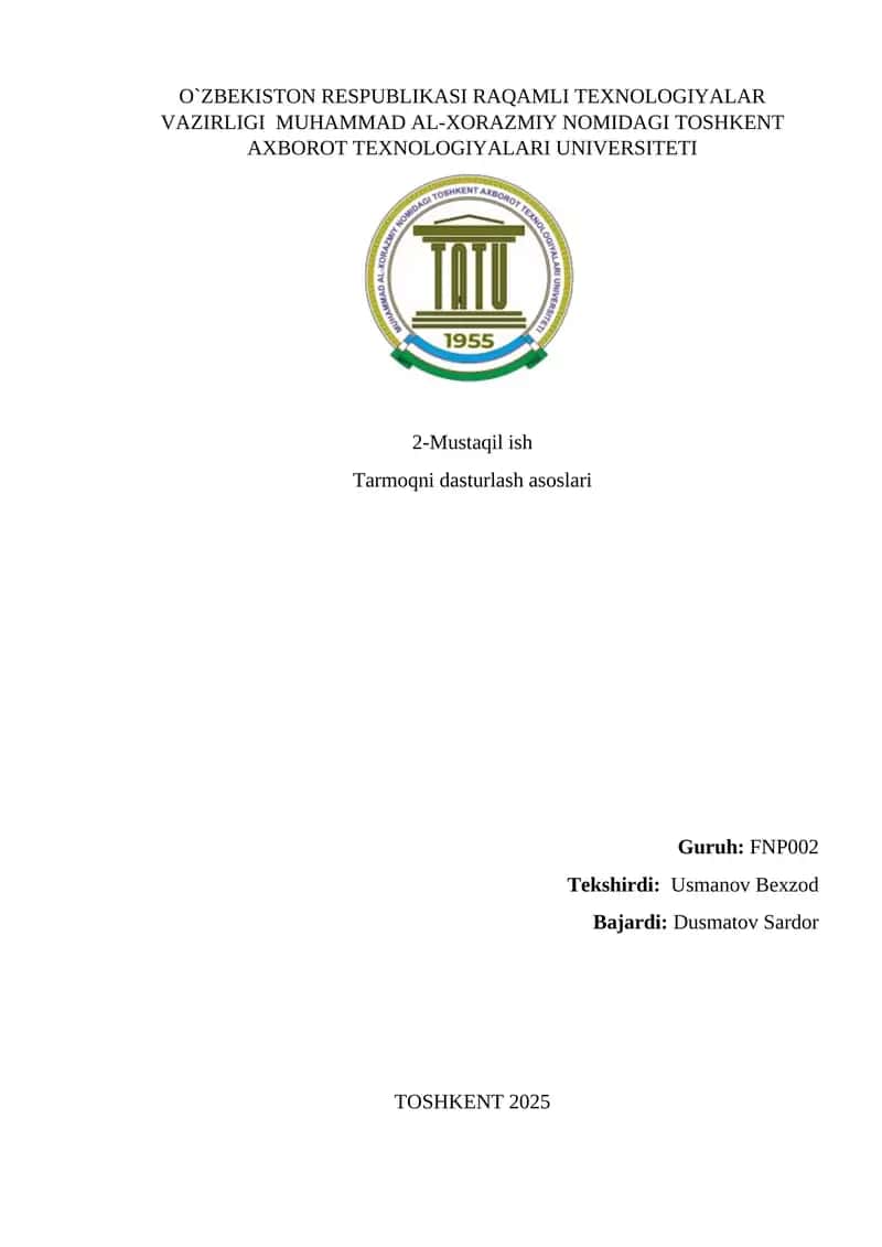 Bir nechta kliyentlarni qabul qiluvchi ko‘p oqimli TCP server yaratish. 1