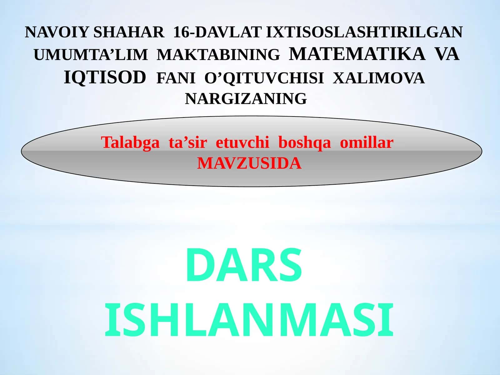 8-sinf Iqtisod fanidan dars ishlanma. Talabga ta'sir etuvchi boshqa omillar 1