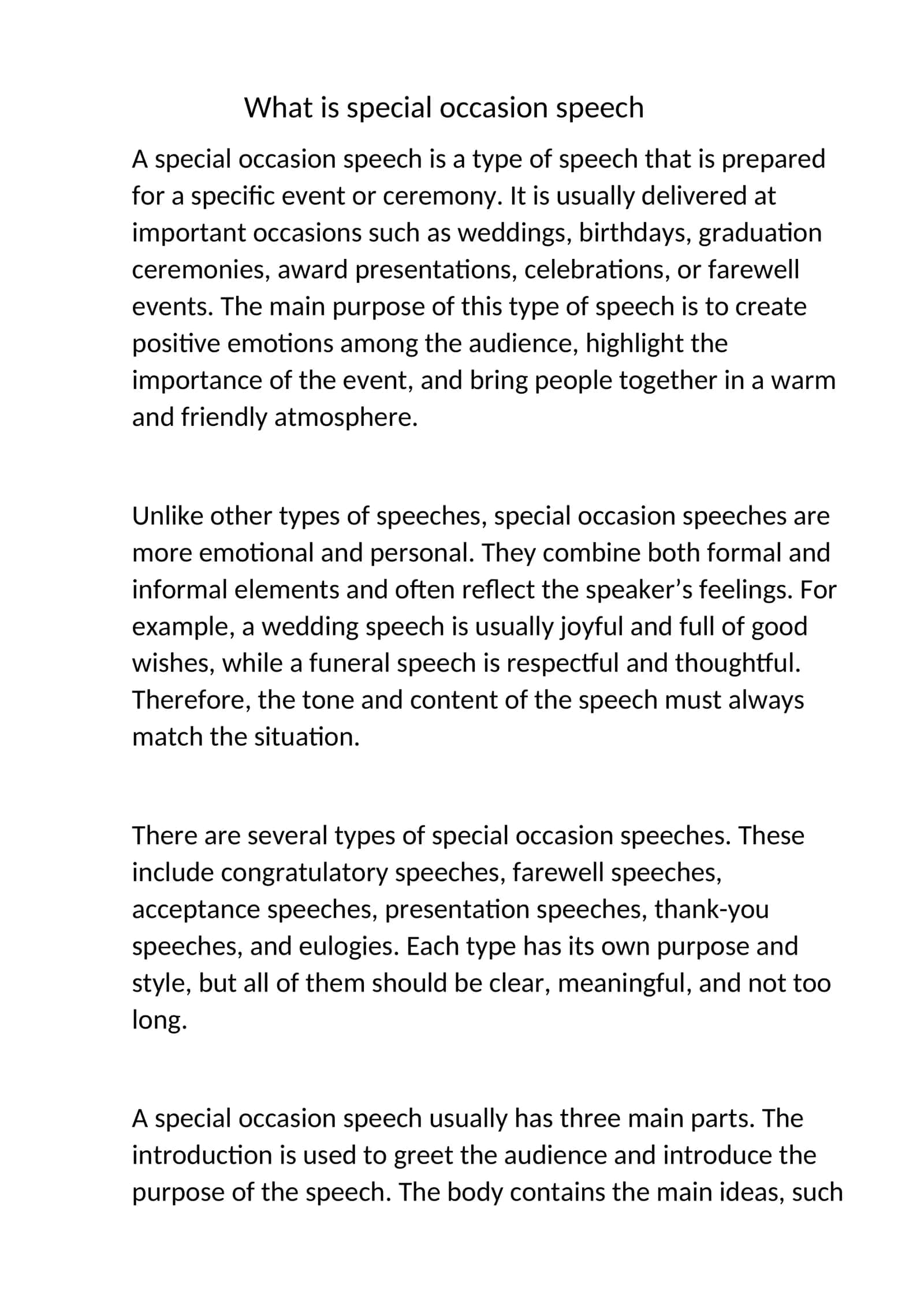 Special occasion speech 1