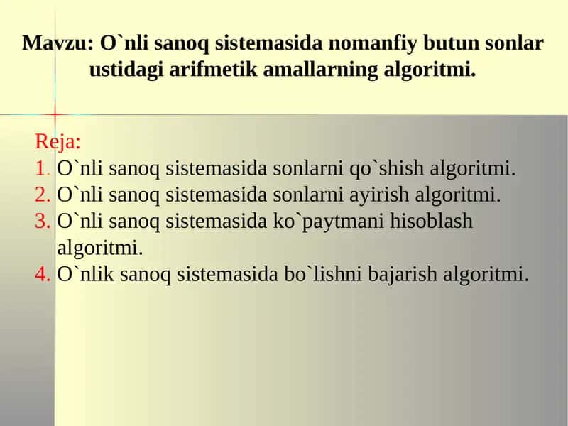O`nlisanoq sistemasida arifmetika 1