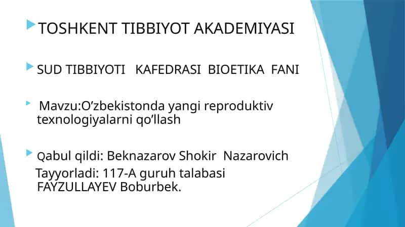 O‘zbekistonda yangi reproduktiv texnologiyalarni qo’llash 1