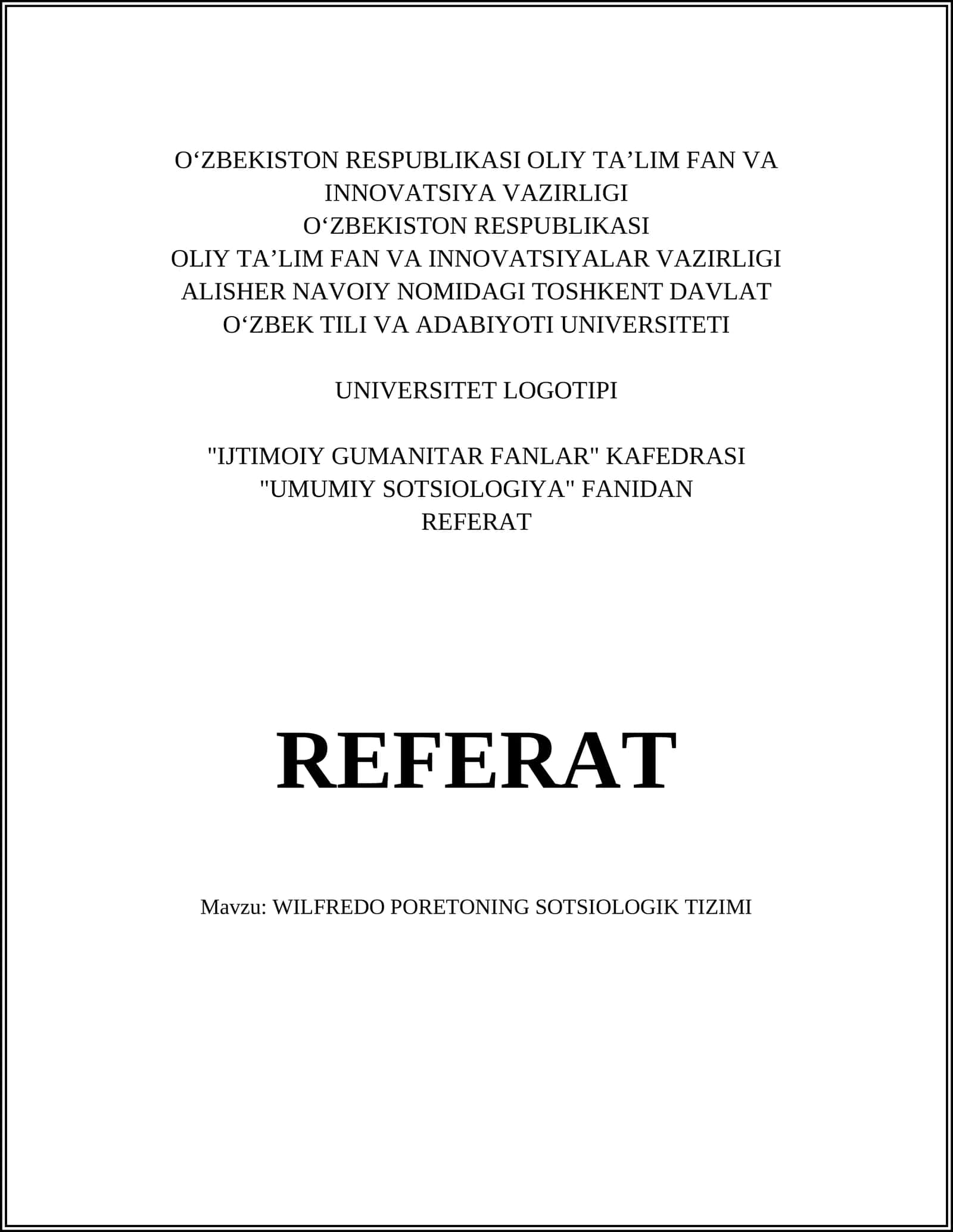 WILFREDO PORETONING SOTSIOLOGIK TIZIMI 1
