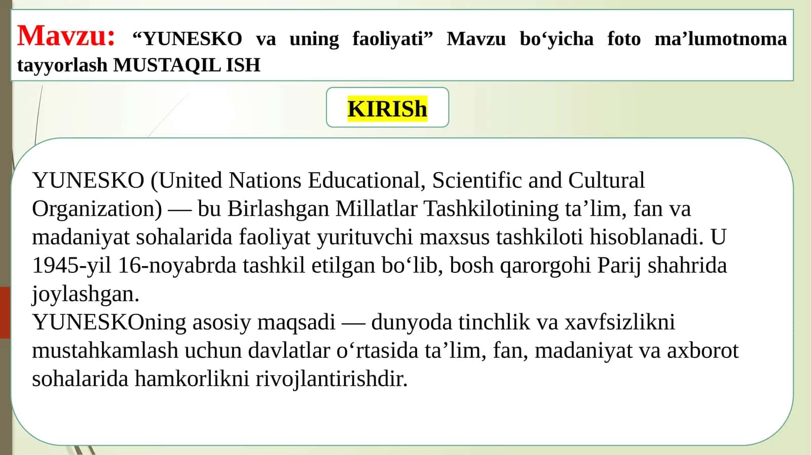 YUNESKO va uning faoliyati 1