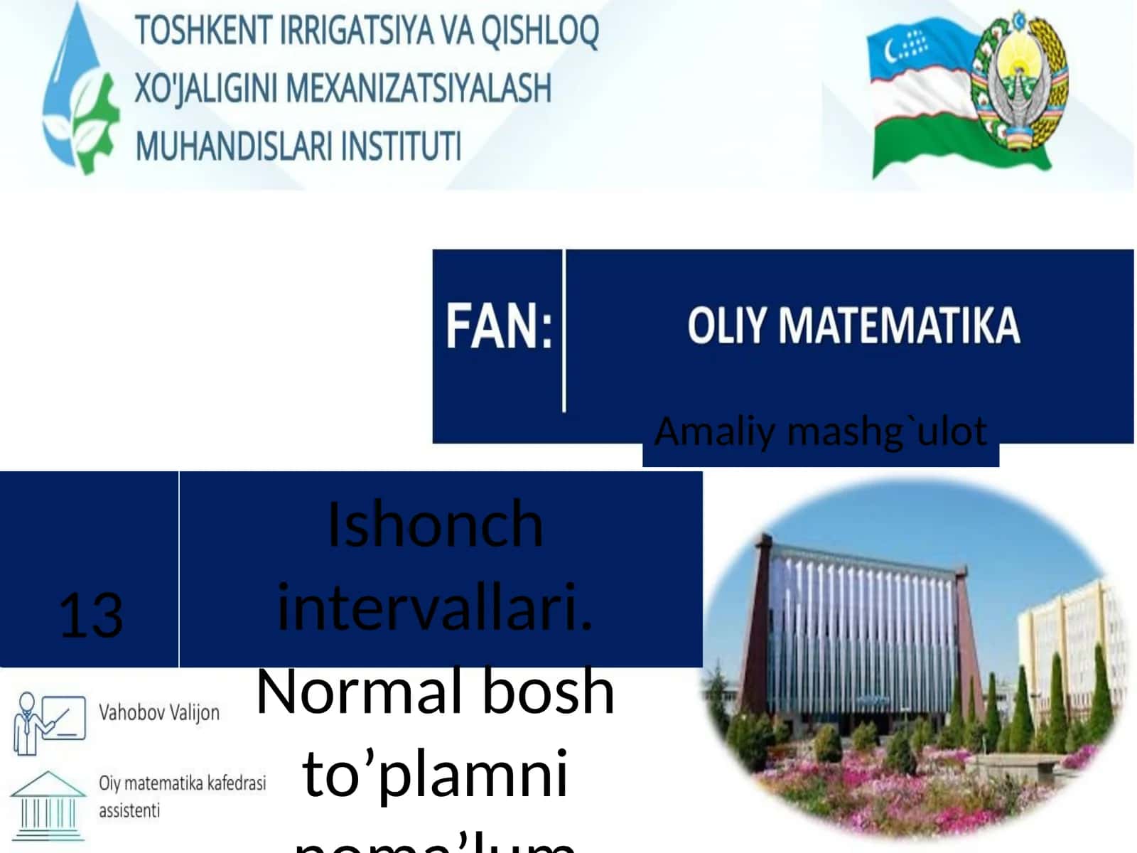 Ishonch intervallari. Normal bosh to’plamni noma’lum matematik kutilishi uchun ishonch intervallari qurish 1