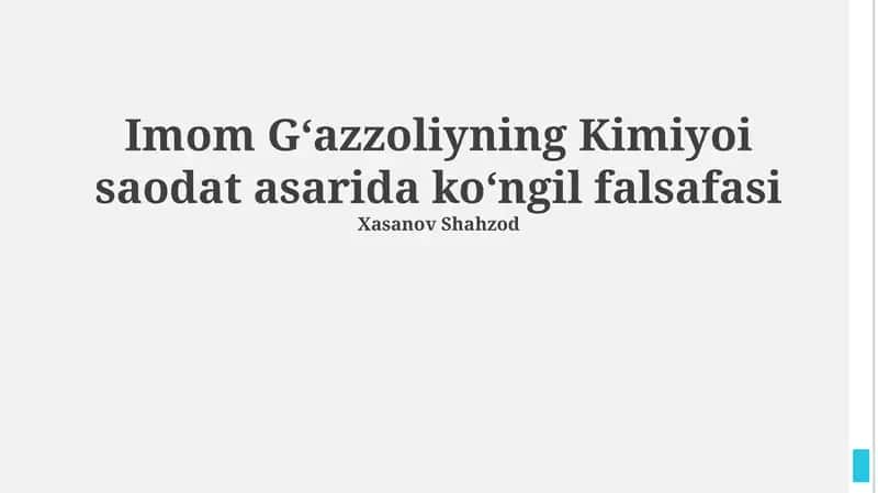 Gʻazaliyning "Kimyoi saodat" asari 1