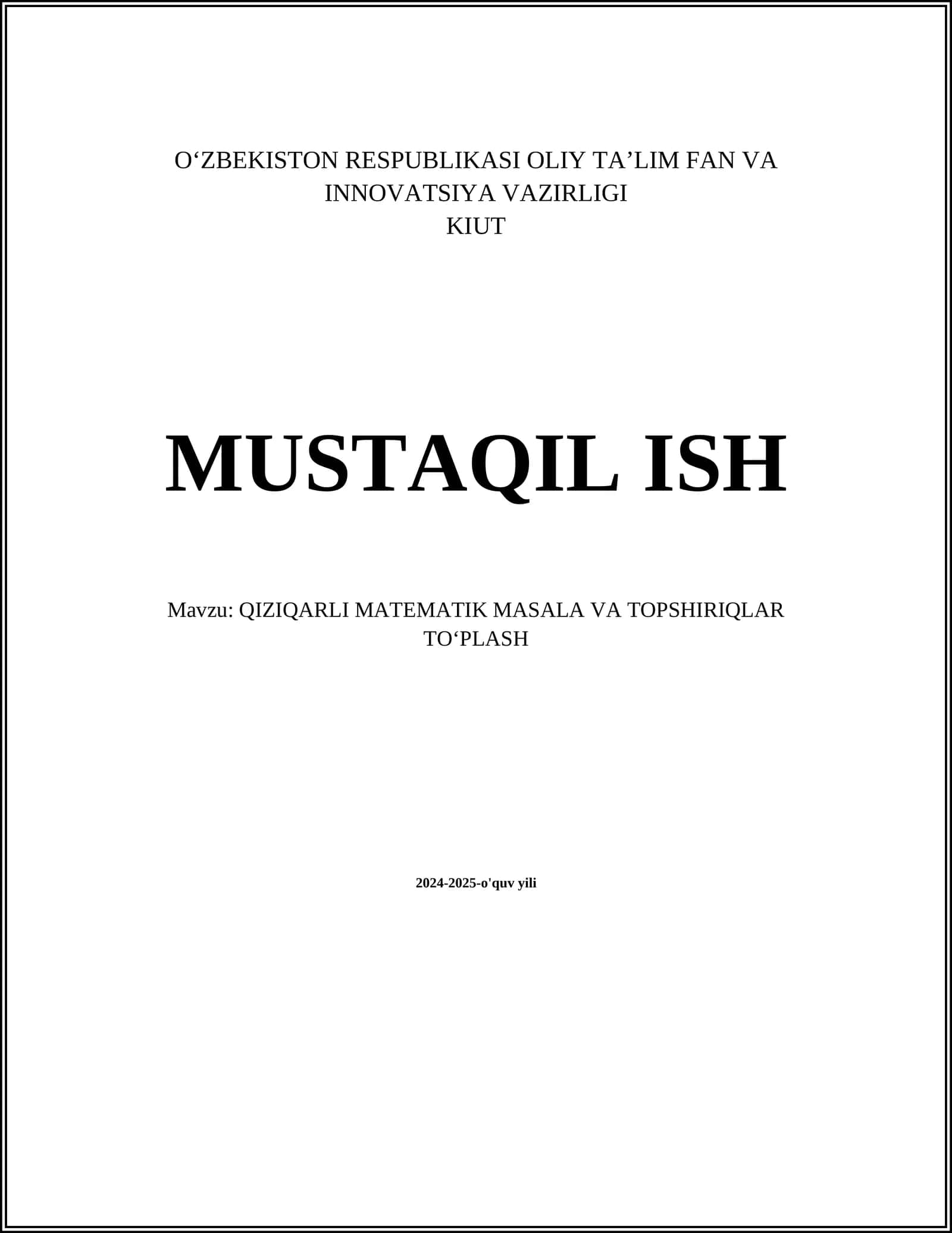 QIZIQARLI MATEMATIK MASALA VA TOPSHIRIQLAR TOʻPLASH 1