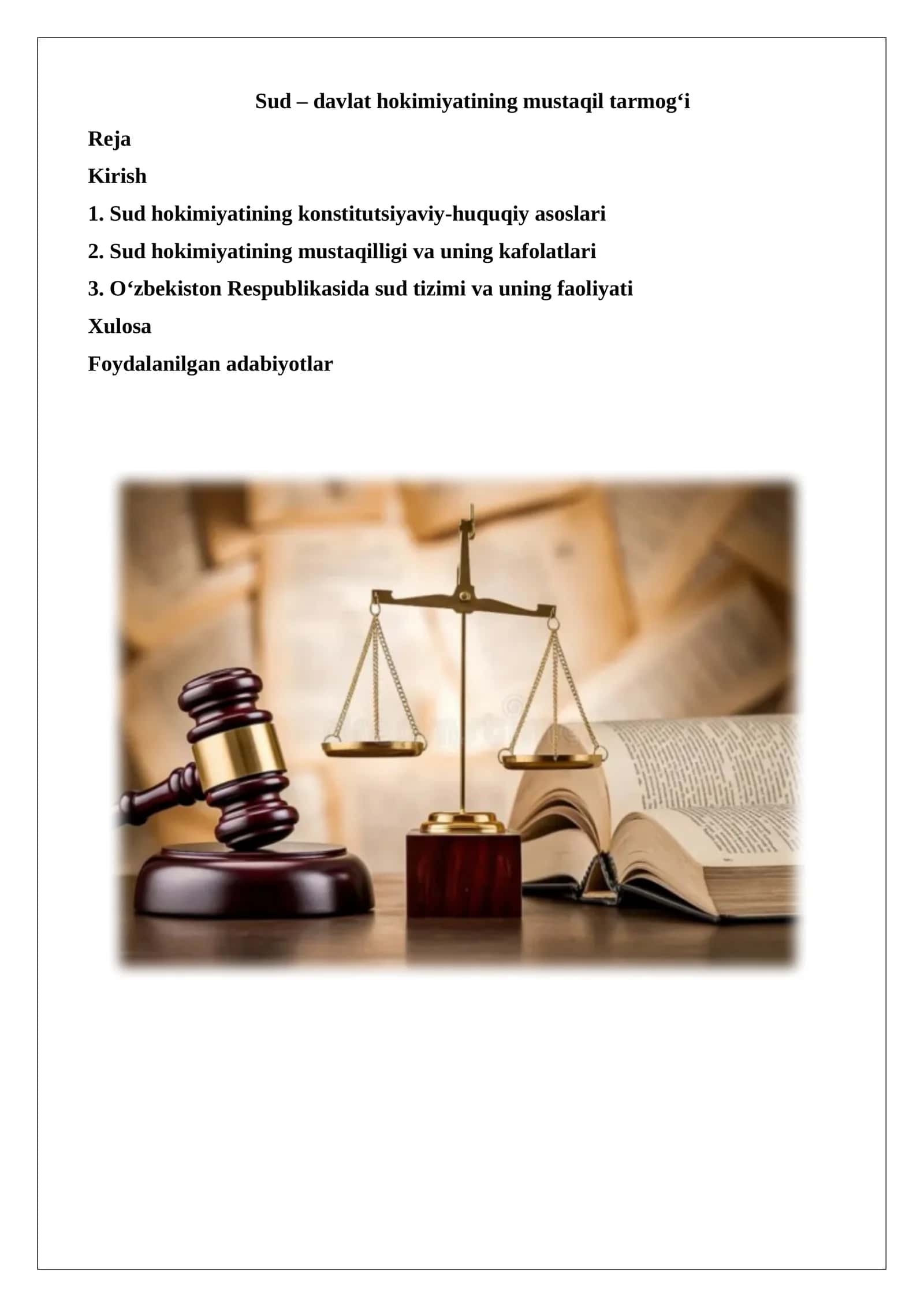 Sud – davlat hokimiyatining mustaqil tarmog‘i 1