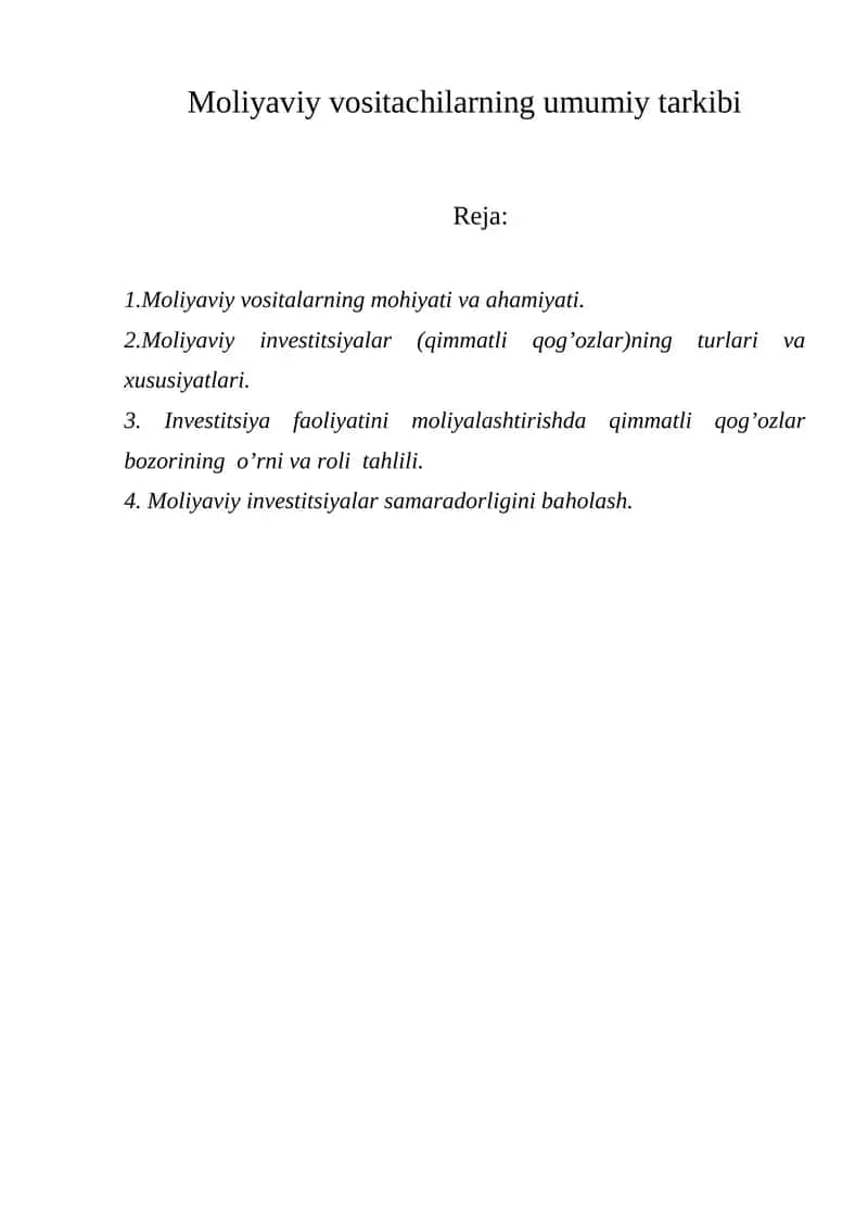 Moliyaviy vositachilarning umumiy tarkibi 1