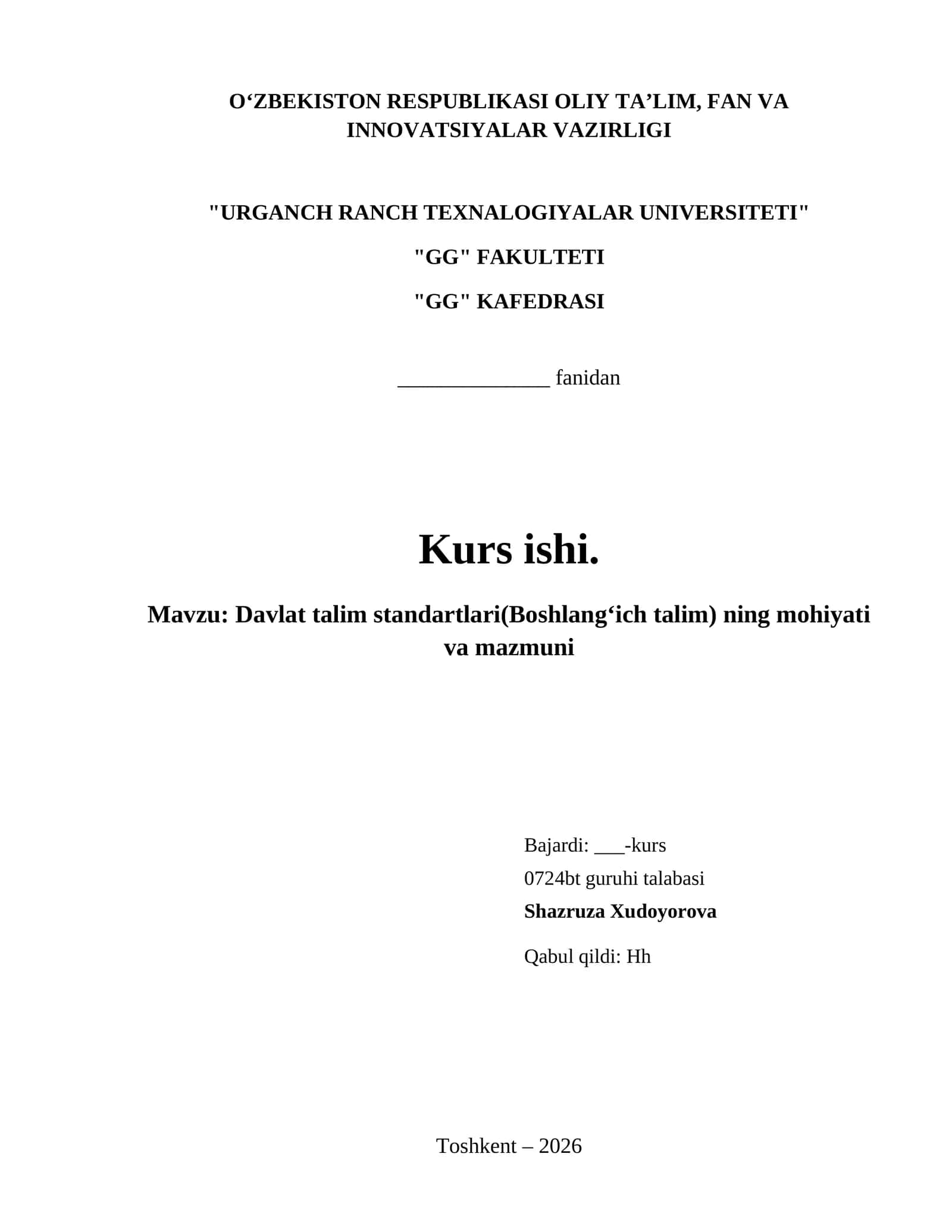 Davlat talim standartlari(Boshlangʻich talim) ning mohiyati va mazmuni 1