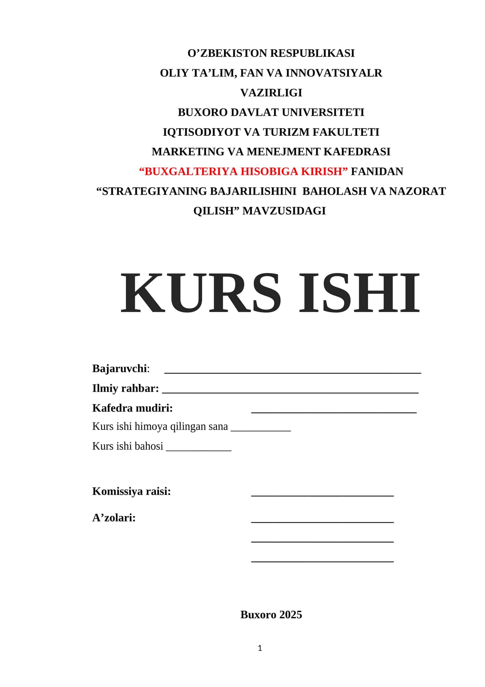 STRATEGIYANING BAJARILISHINI  BAHOLASH VA NAZORAT QILISH 1